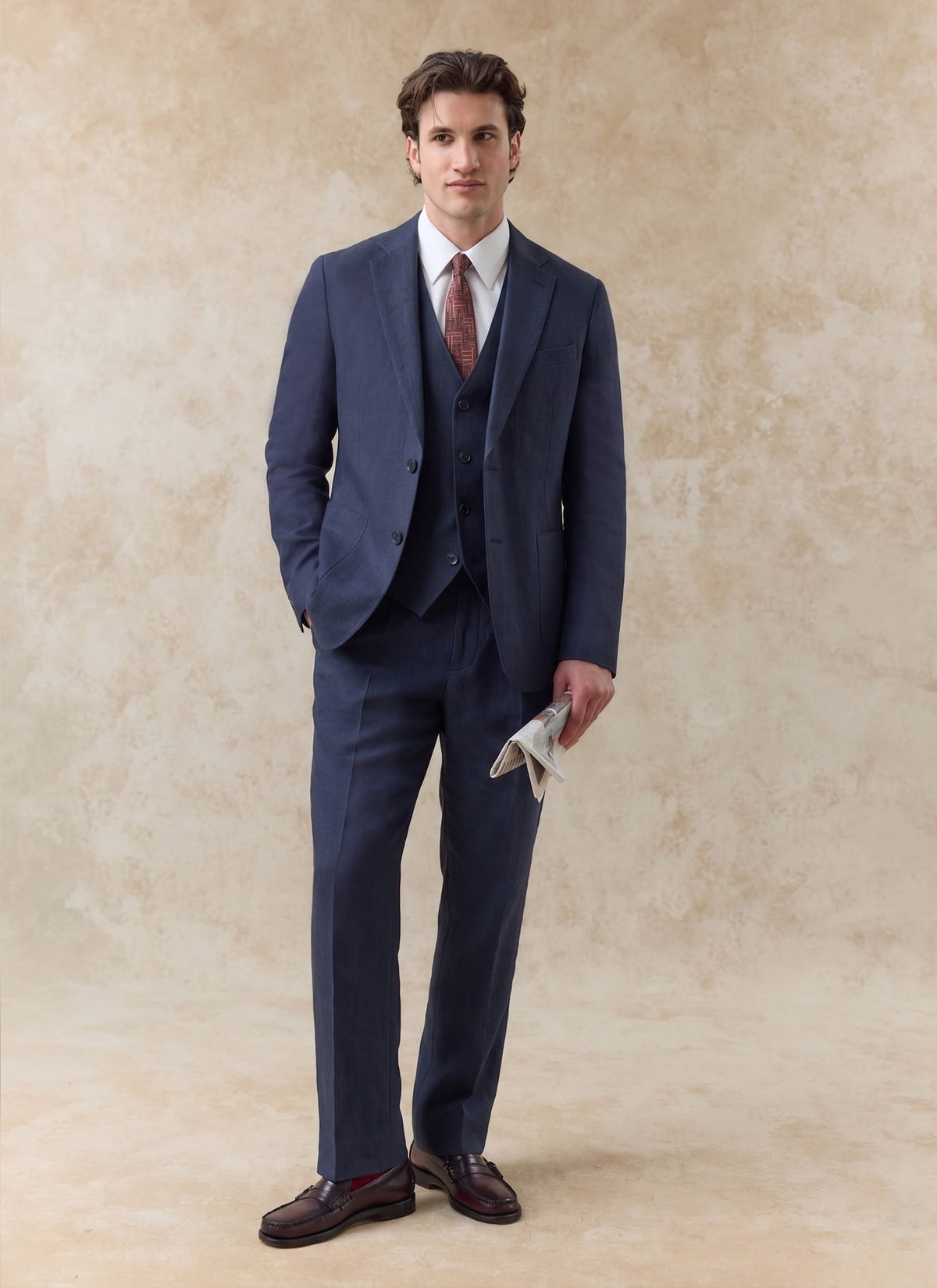 Men's Waistcoat - Linen - Navy Blue | Percival