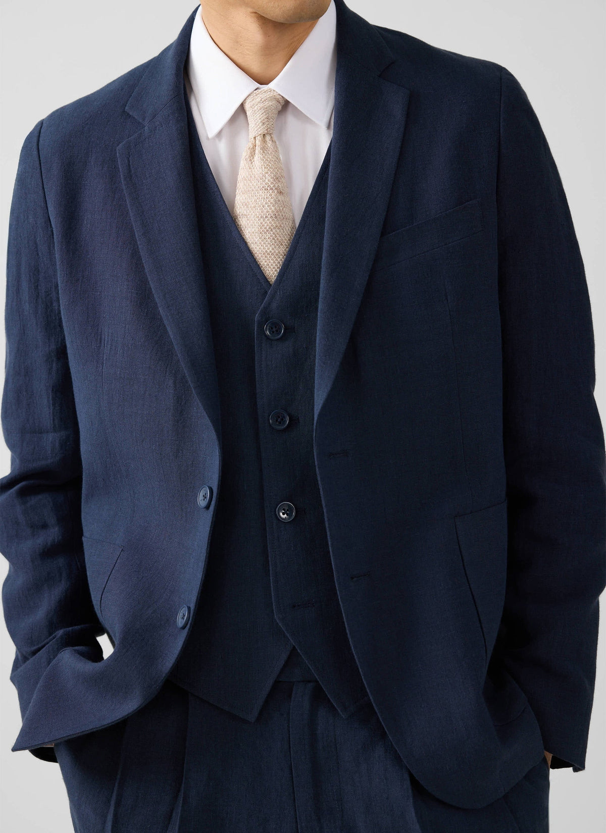 Men's Waistcoat - Linen - Navy Blue | Percival