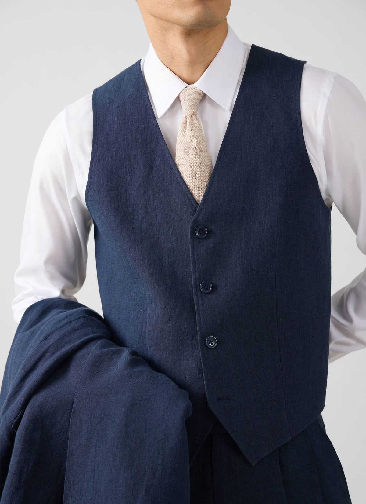 Men's Waistcoat - Linen - Navy Blue | Percival