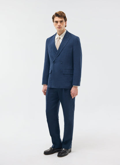 Percival Men's Linen Double Breasted Blazer - Wedding Suit Jacket - Navy Blue | Percival
