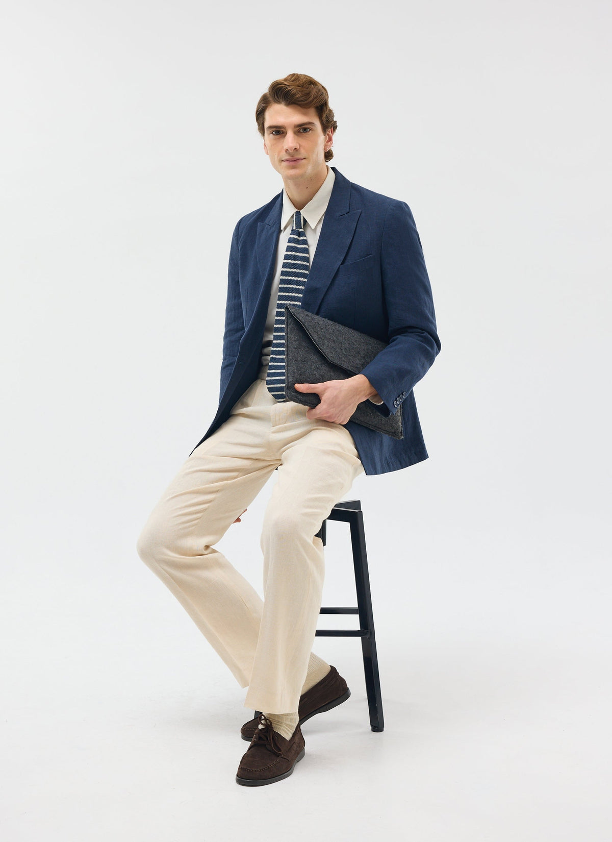 Percival Men's Linen Double Breasted Blazer - Wedding Suit Jacket - Navy Blue | Percival