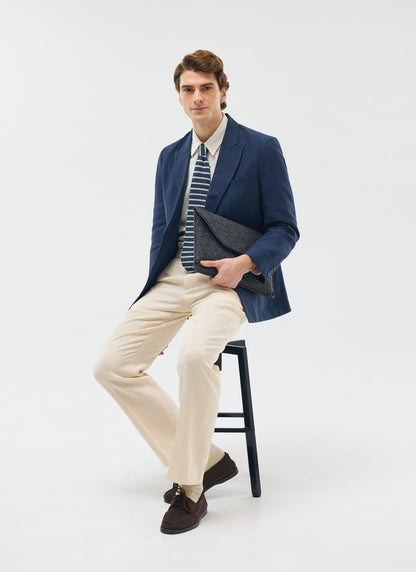 Percival Men's Linen Double Breasted Blazer - Wedding Suit Jacket - Navy Blue | Percival
