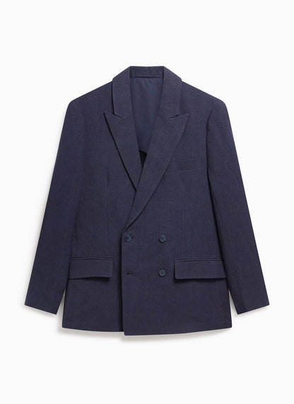 Percival Men's Linen Double Breasted Blazer - Wedding Suit Jacket - Navy Blue | Percival