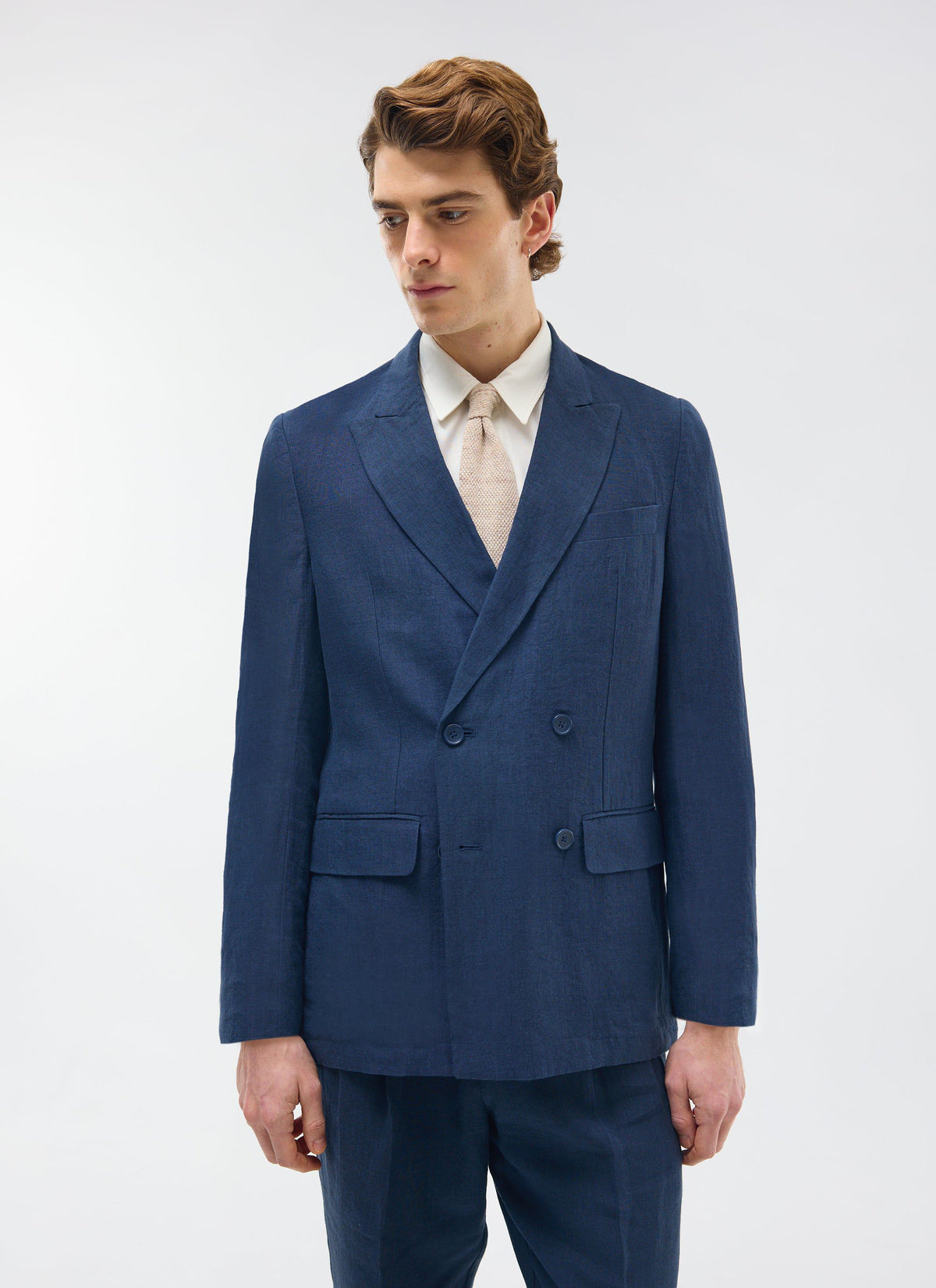 Percival Men's Linen Double Breasted Blazer - Wedding Suit Jacket - Navy Blue | Percival