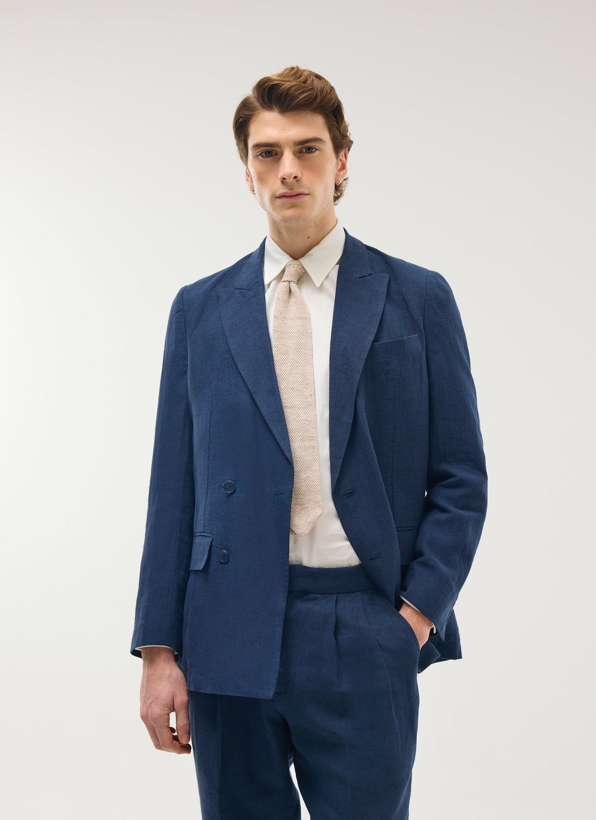 Percival Men's Linen Double Breasted Blazer - Wedding Suit Jacket - Navy Blue | Percival