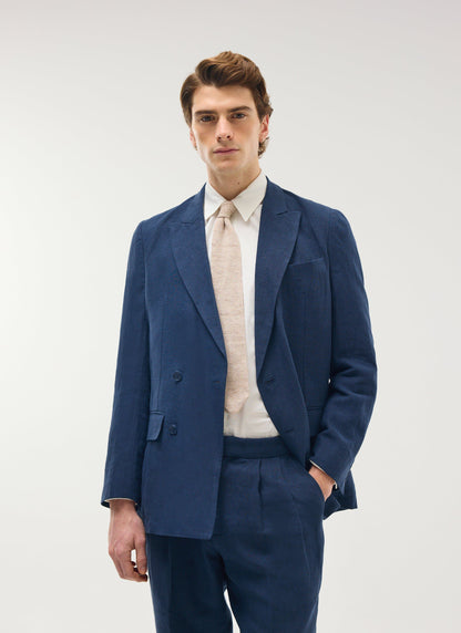 Percival Men's Linen Double Breasted Blazer - Wedding Suit Jacket - Navy Blue | Percival