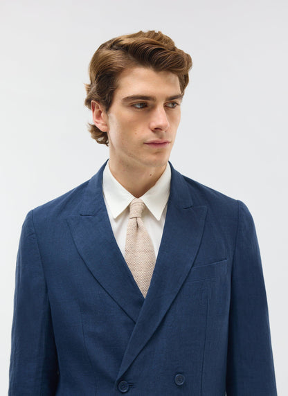 Percival Men's Linen Double Breasted Blazer - Wedding Suit Jacket - Navy Blue | Percival