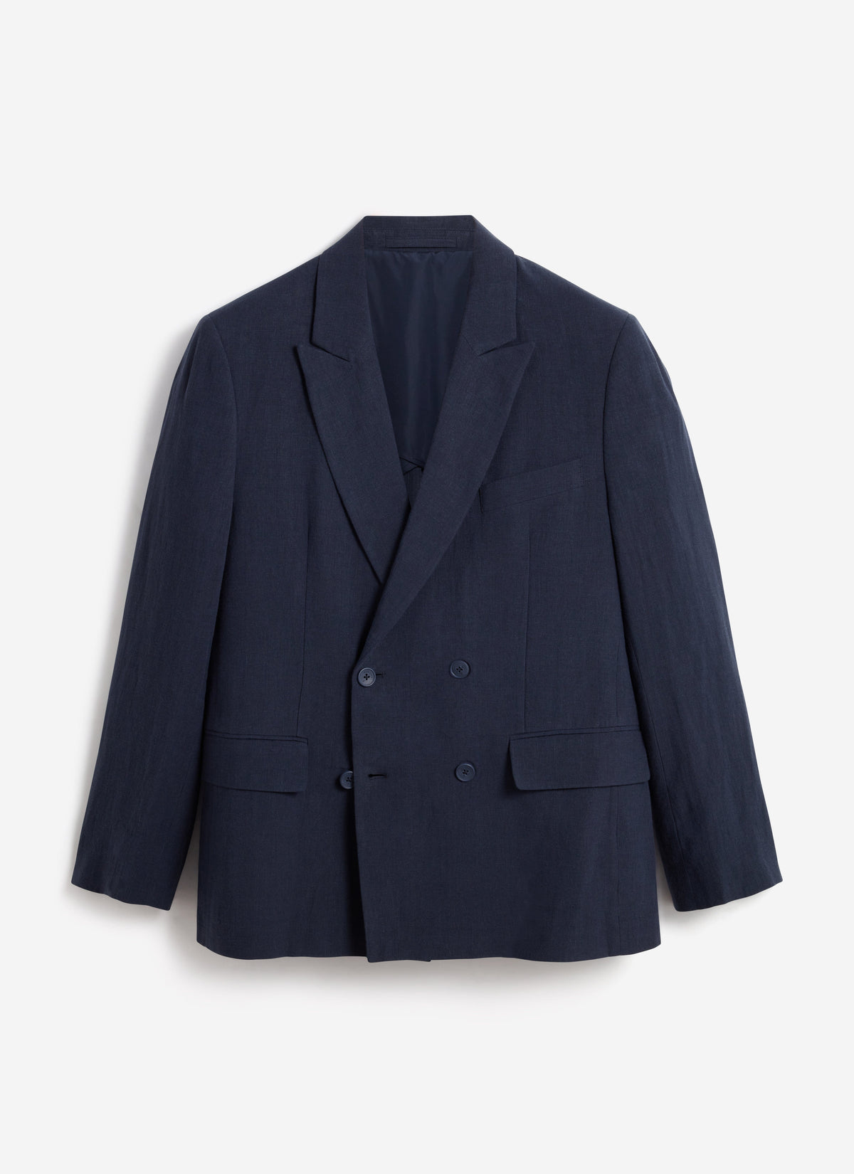 Men's Linen Double Breasted Blazer - Navy Blue | Percival