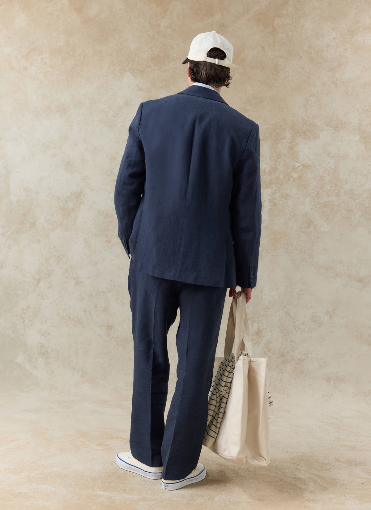 Men's Linen Double Breasted Blazer - Navy Blue | Percival
