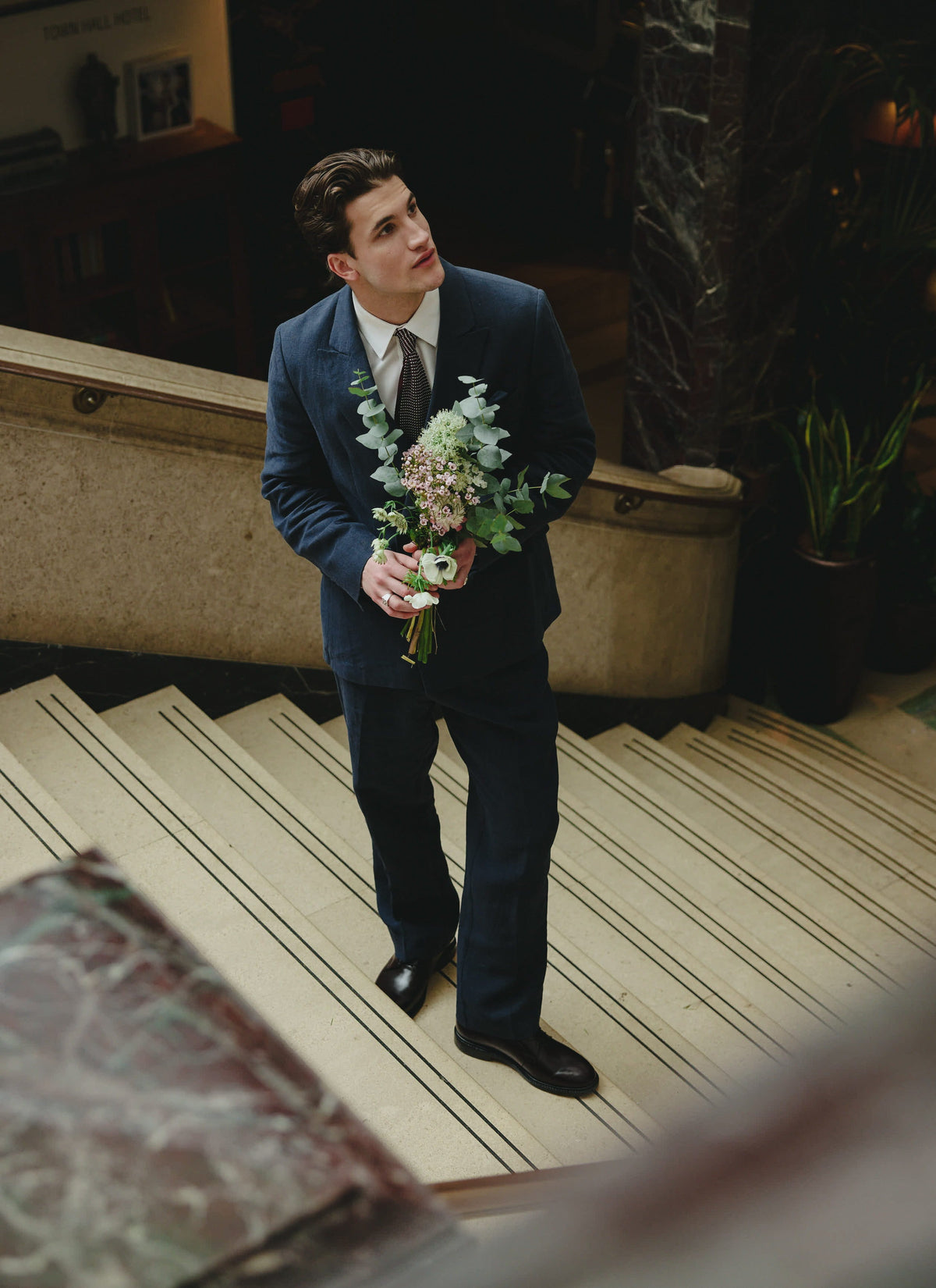 Men's Linen Double Breasted Blazer - Navy Blue | Percival