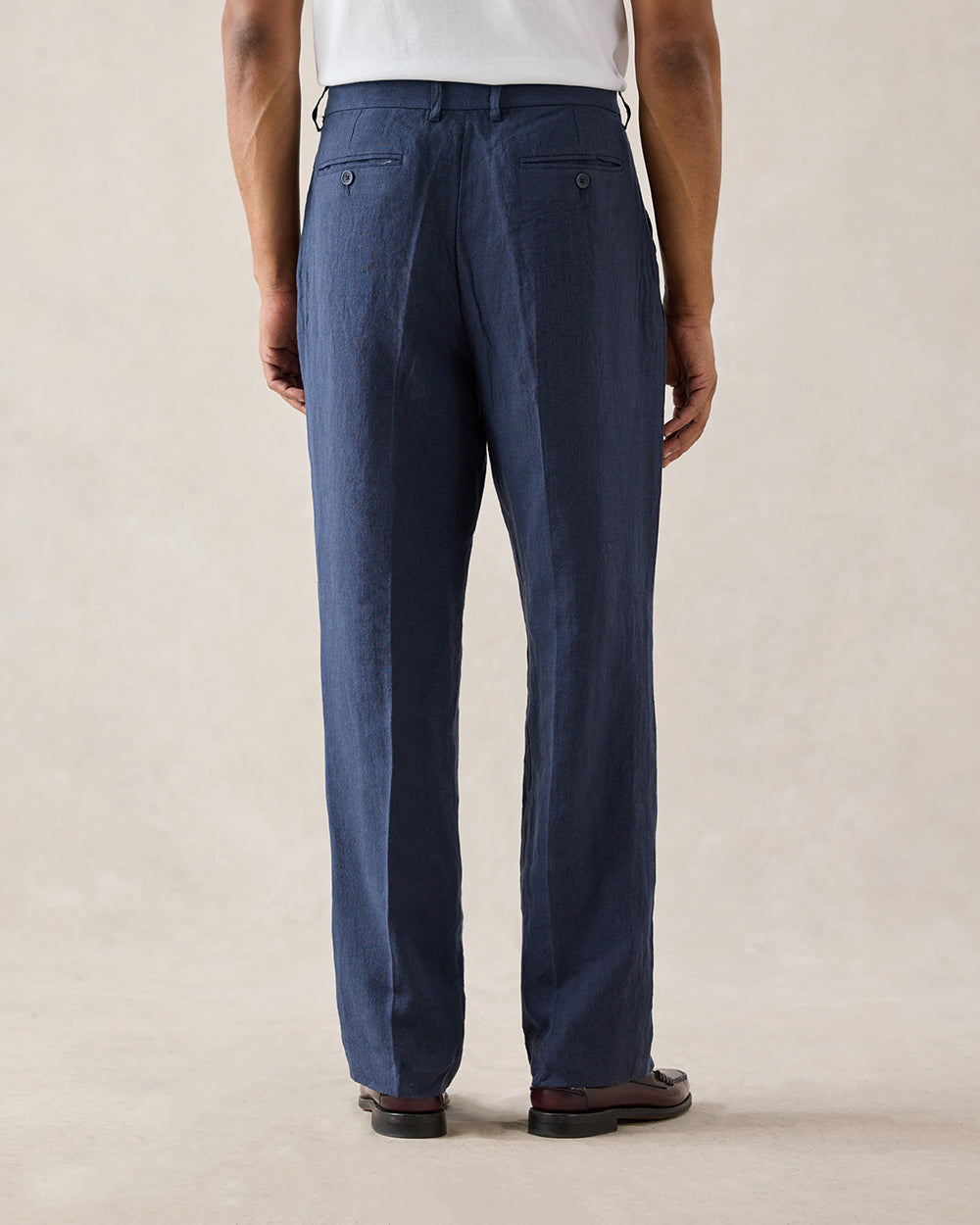 Men's Pleated Suit Trousers - Linen - Navy Blue | Percival