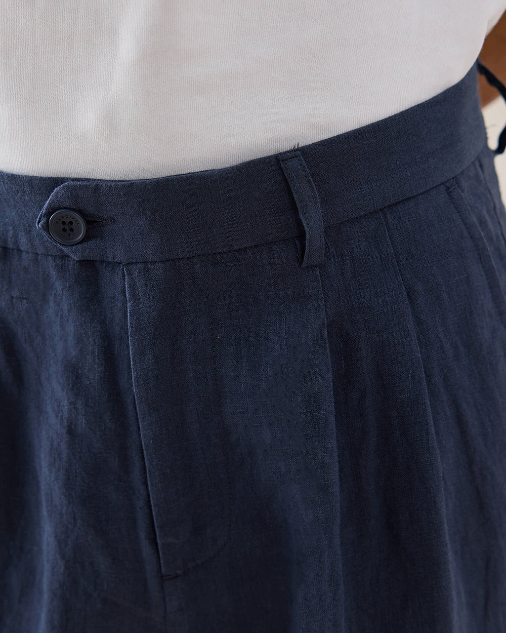 Men's Pleated Suit Trousers - Linen - Navy Blue | Percival