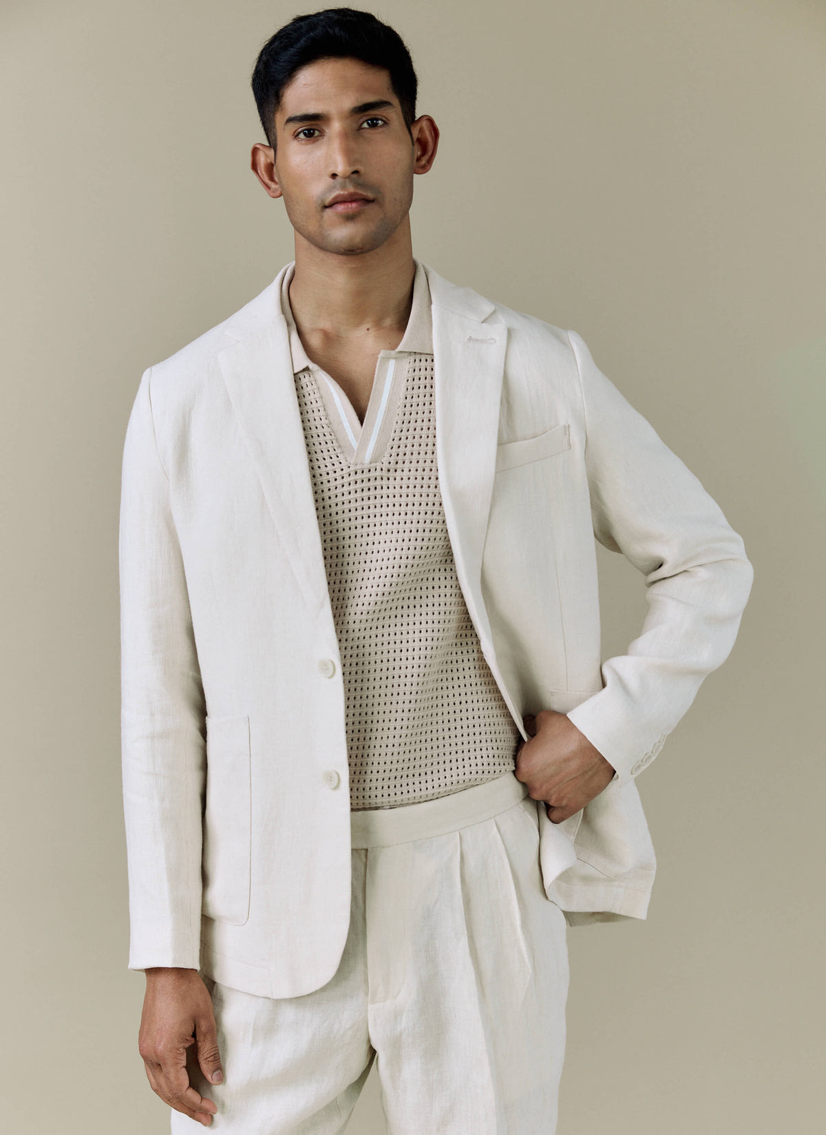 Men's Linen Blazer - Suit Jacket - Cream | Percival