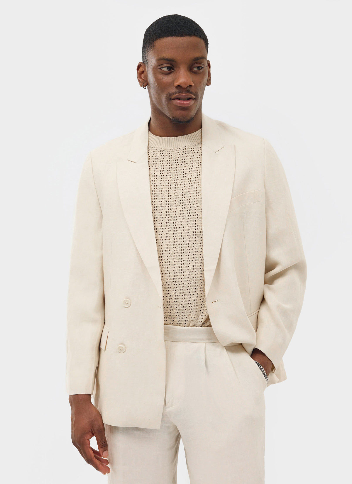 Percival Men's Linen Double Breasted Blazer - Wedding Suit Jacket - Stone | Percival