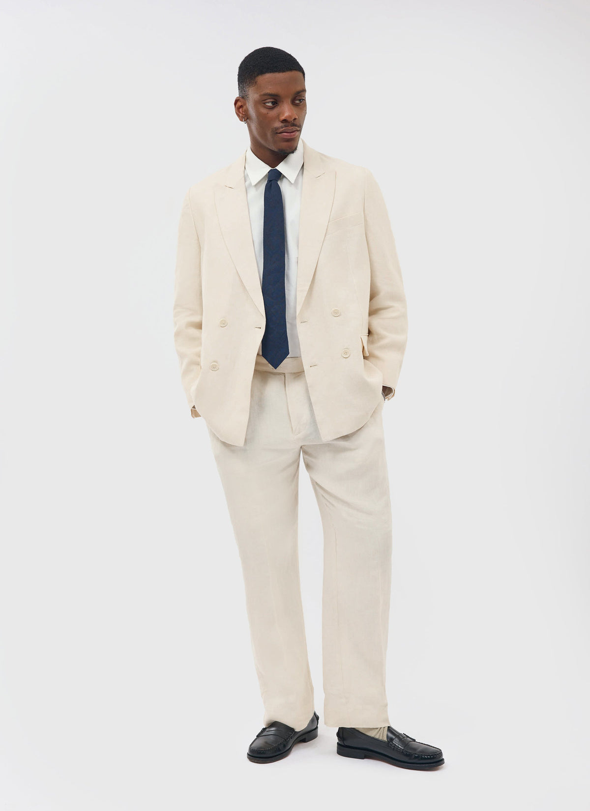 Percival Men's Linen Double Breasted Blazer - Wedding Suit Jacket - Stone | Percival