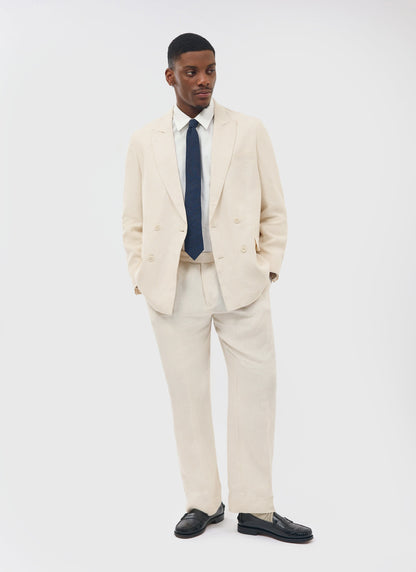 Percival Men's Linen Double Breasted Blazer - Wedding Suit Jacket - Stone | Percival