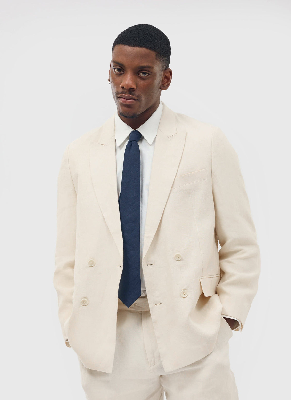 Percival Men's Linen Double Breasted Blazer - Wedding Suit Jacket - Stone | Percival