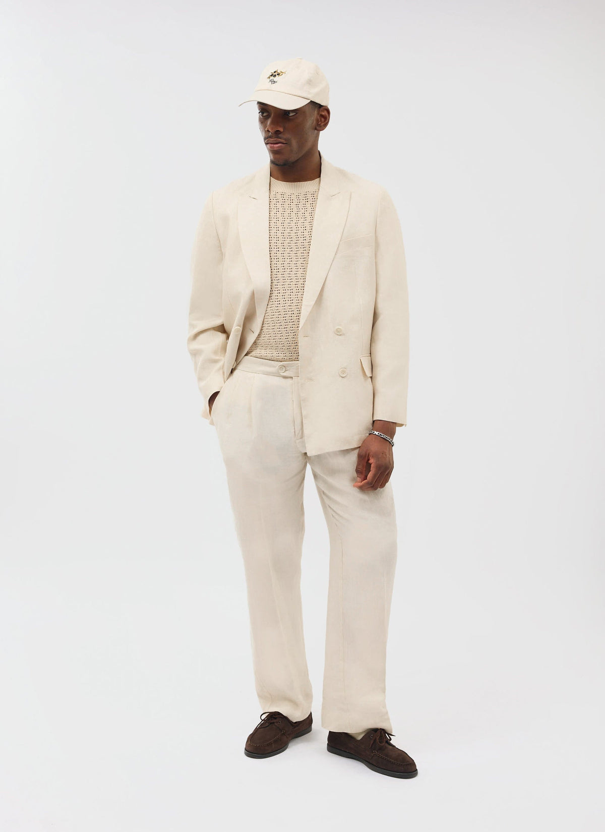 Percival Men's Linen Double Breasted Blazer - Wedding Suit Jacket - Stone | Percival