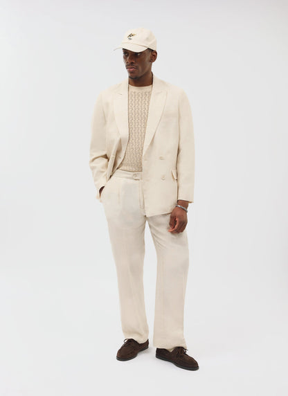 Percival Men's Linen Double Breasted Blazer - Wedding Suit Jacket - Stone | Percival