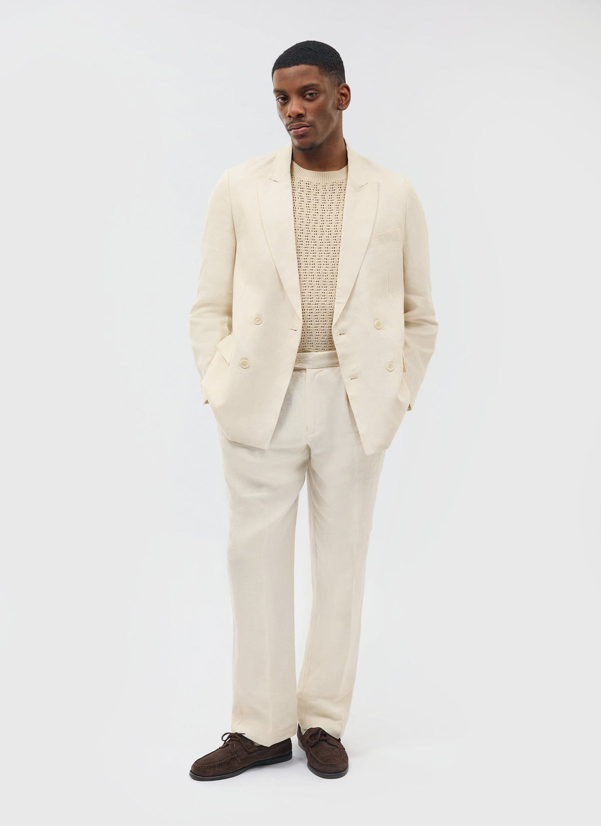 Percival Men's Linen Double Breasted Blazer - Wedding Suit Jacket - Stone | Percival