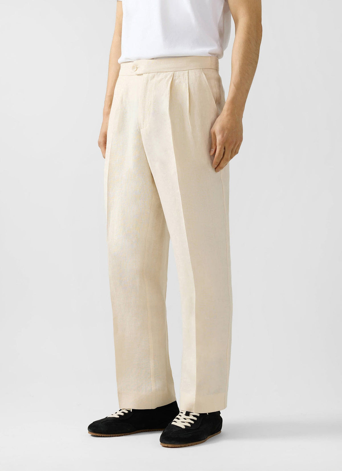 Men's Pleated Suit Trousers - Linen - Cream | Percival