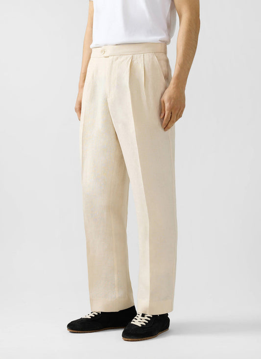 Men's Pleated Suit Trousers - Linen - Cream | Percival