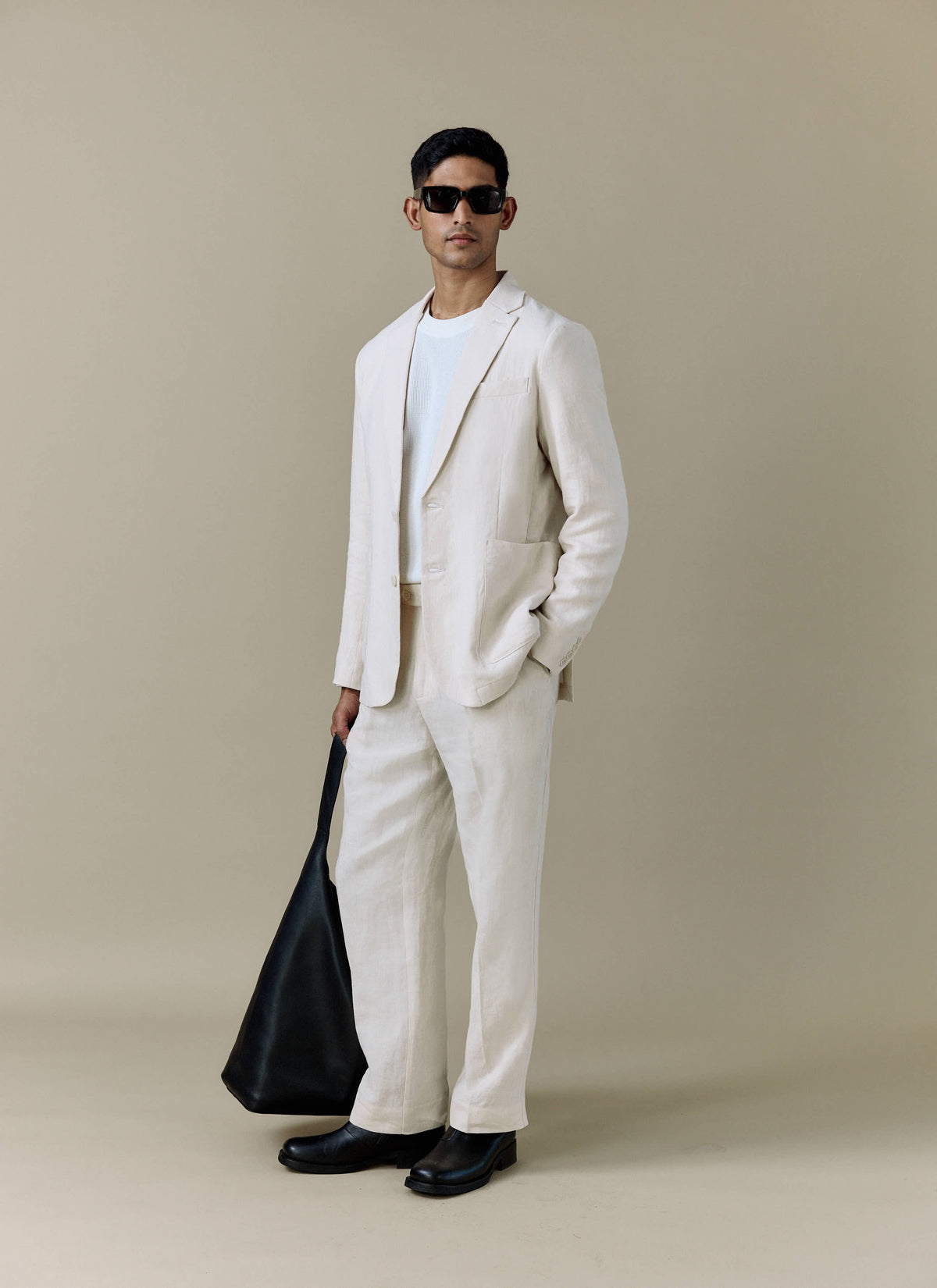 Men's Pleated Suit Trousers - Linen - Cream | Percival