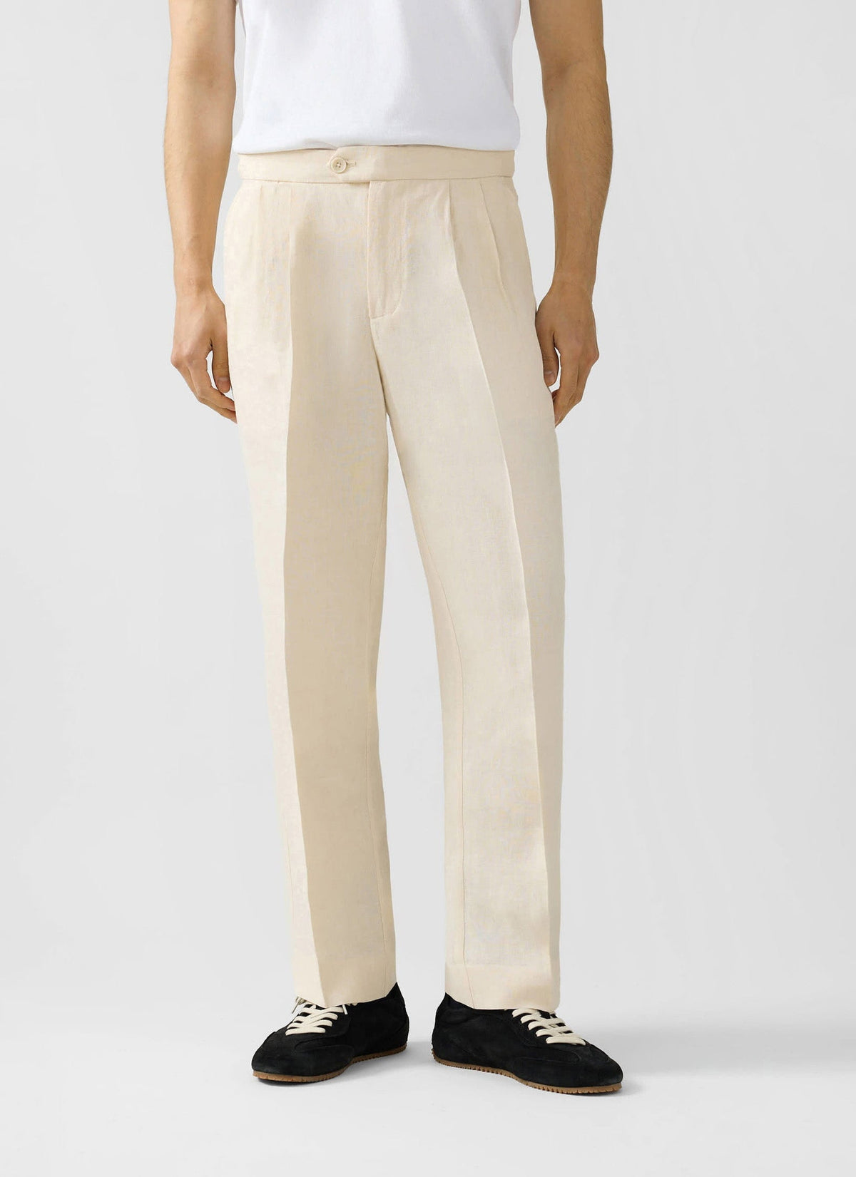 Men's Pleated Suit Trousers - Linen - Cream | Percival