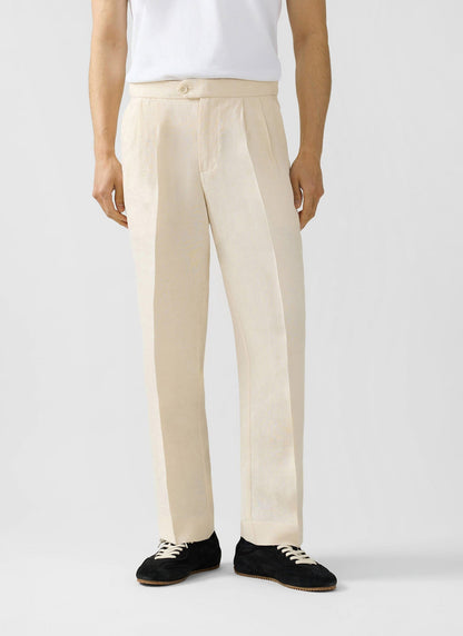 Men's Pleated Suit Trousers - Linen - Cream | Percival