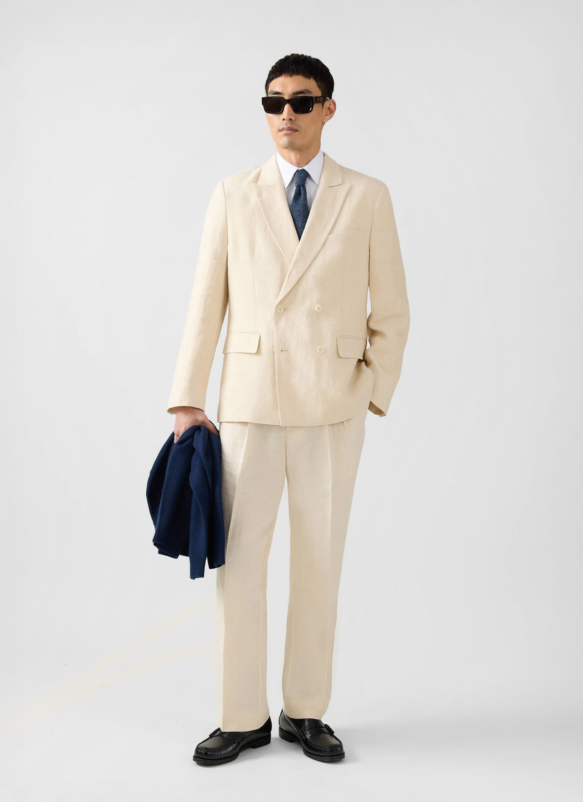 Men's Linen Double Breasted Blazer: Clifton - Cream | Percival