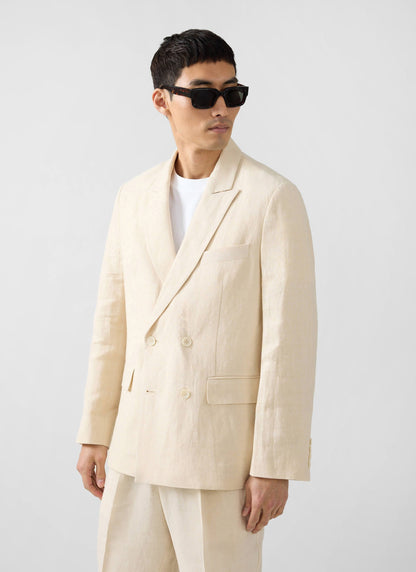 Men's Linen Double Breasted Blazer: Clifton - Cream | Percival