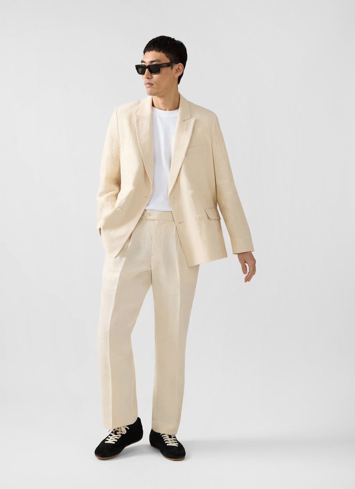 Men's Linen Double Breasted Blazer: Clifton - Cream | Percival