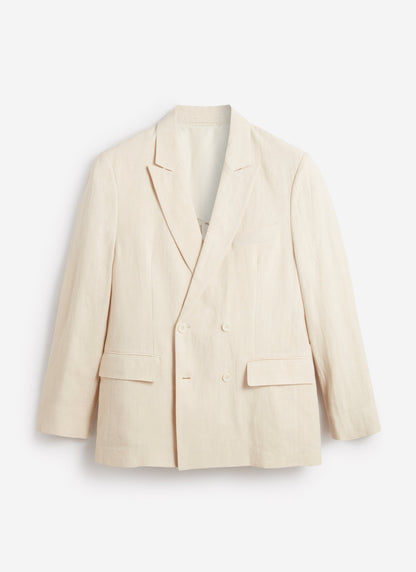 Men's Linen Double Breasted Blazer: Clifton - Cream | Percival