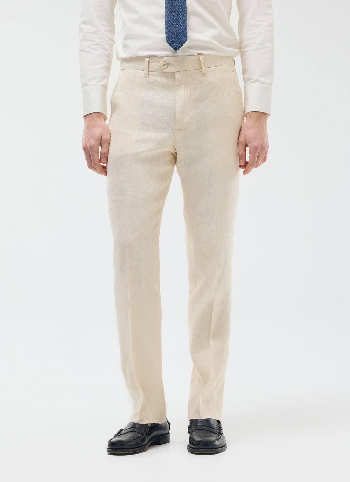 Men's Tailored Linen Trousers - Straight Leg - Cream | Percival
