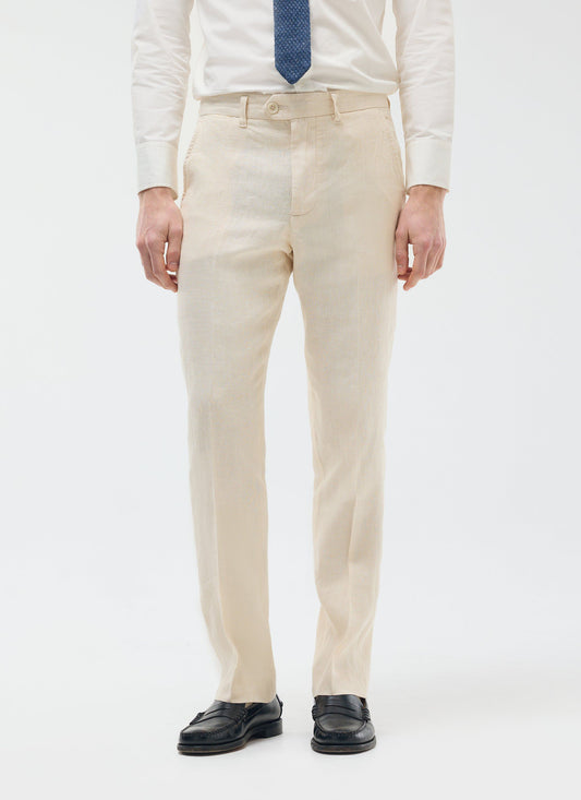 Men's Tailored Linen Trousers - Straight Leg - Cream | Percival