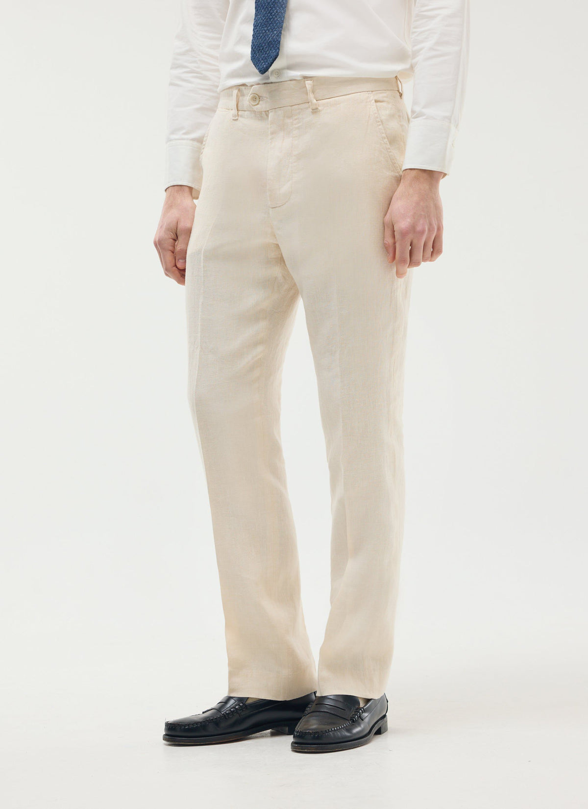 Men's Tailored Linen Trousers - Straight Leg - Cream | Percival
