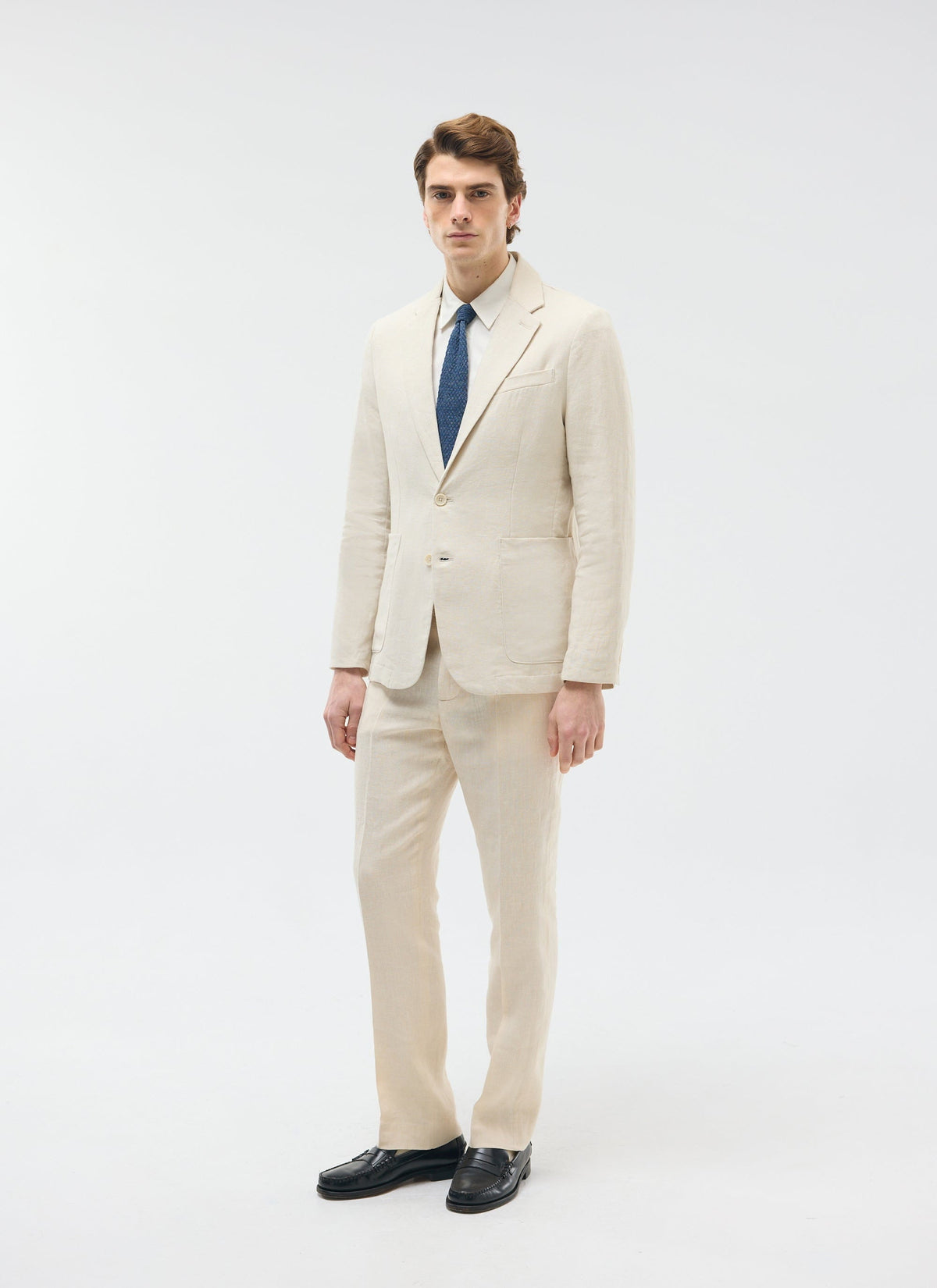 Men's Tailored Linen Trousers - Straight Leg - Cream | Percival