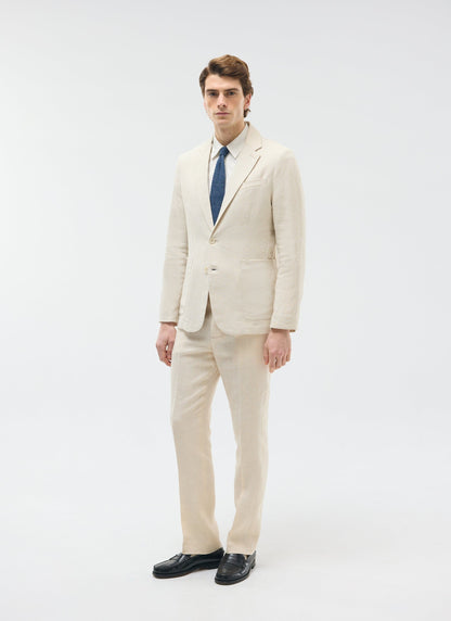 Men's Tailored Linen Trousers - Straight Leg - Cream | Percival