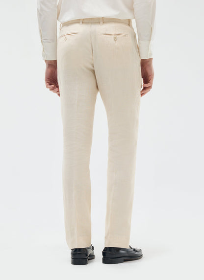 Men's Tailored Linen Trousers - Straight Leg - Cream | Percival