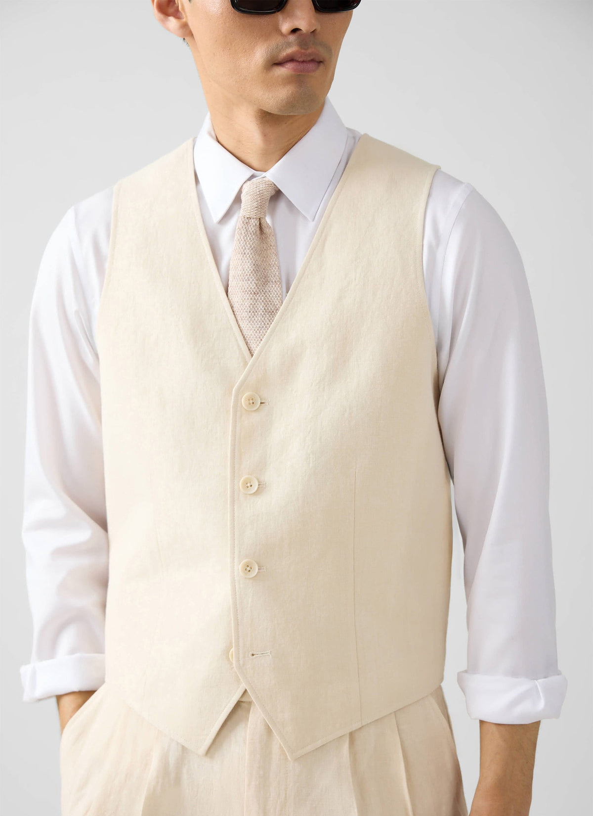 Men's Waistcoat - Linen - Cream | Percival