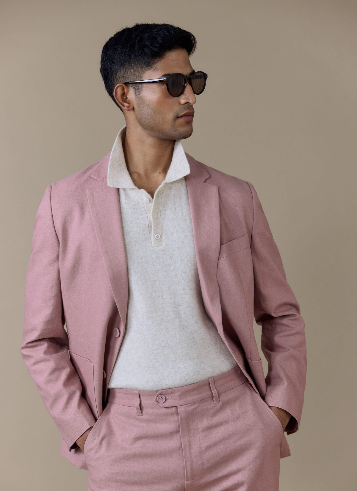 Men's Dusty Pink Tailored Blazer - Linen | Percival