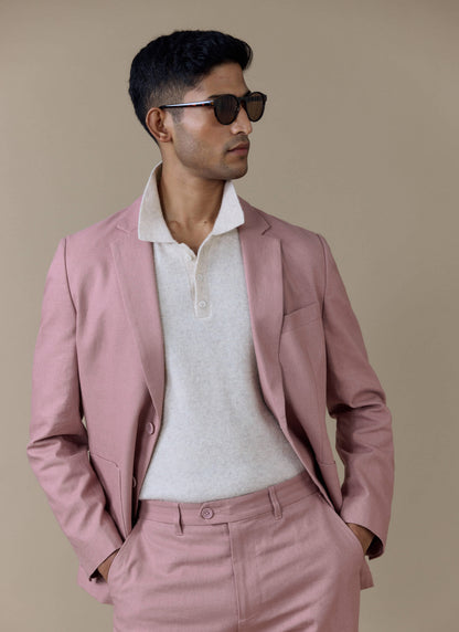 Men's Dusty Pink Tailored Blazer - Linen | Percival