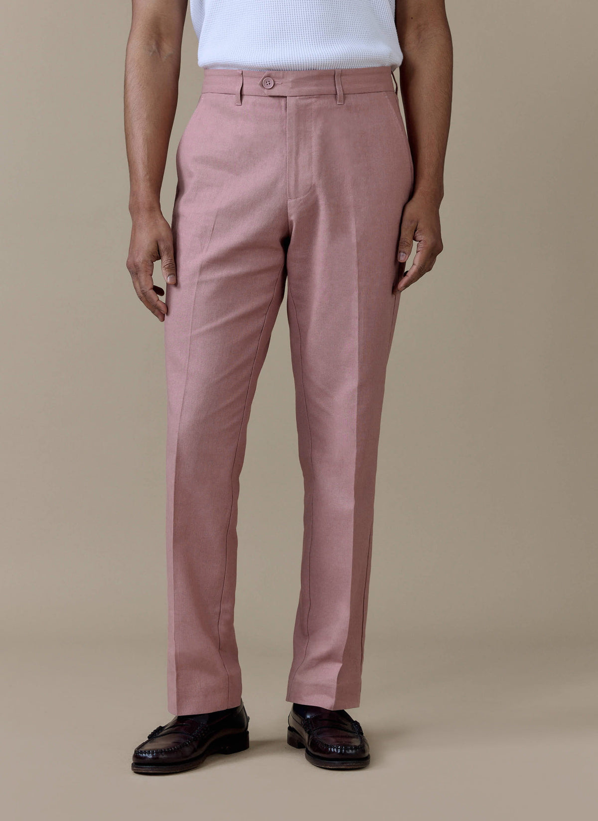 Men's Dusty Pink Tailored Trousers - Linen Blend | Percival