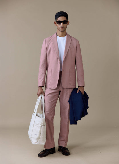 Men's Dusty Pink Tailored Trousers - Linen Blend | Percival