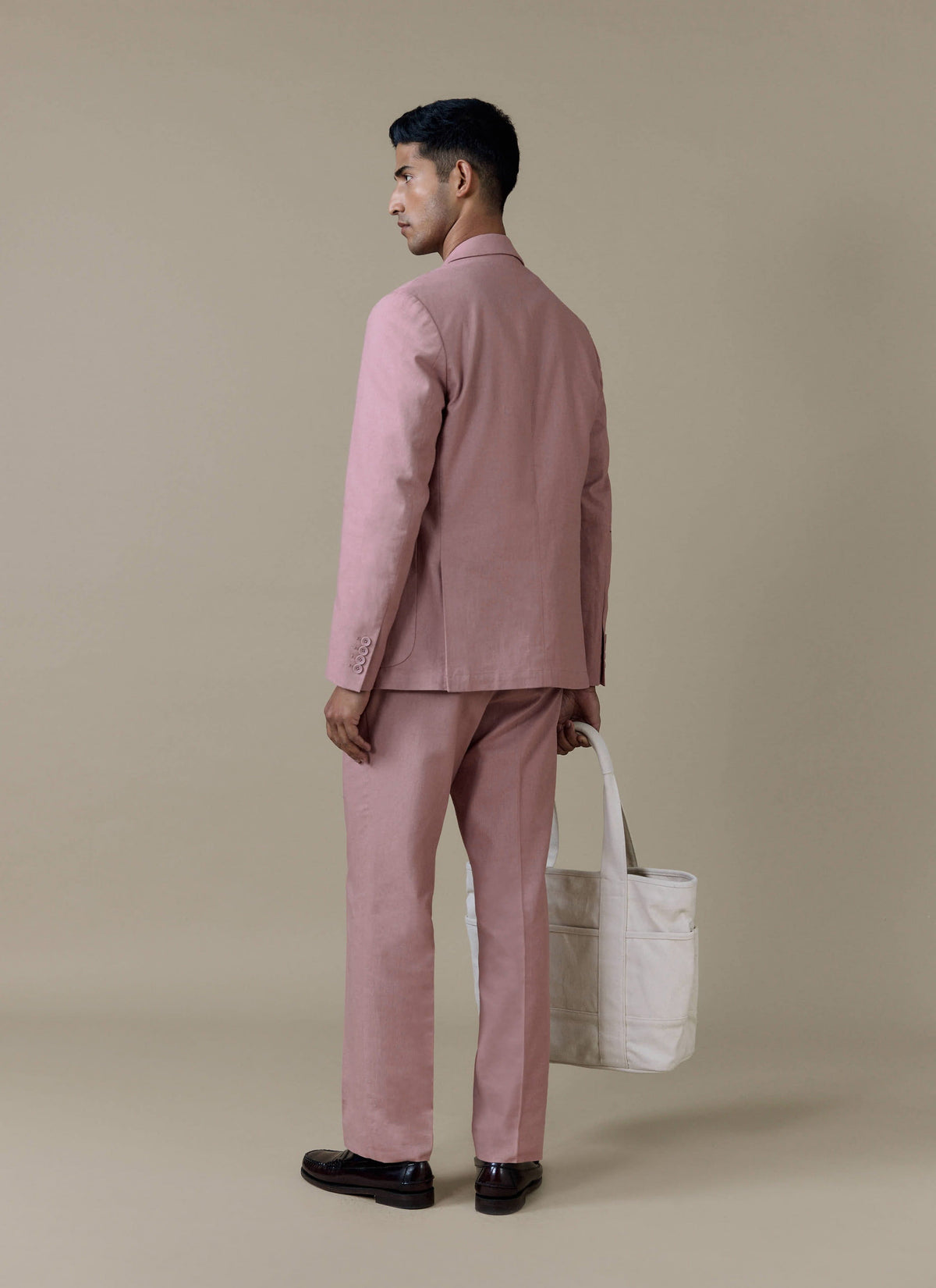 Men's Dusty Pink Tailored Trousers - Linen Blend | Percival