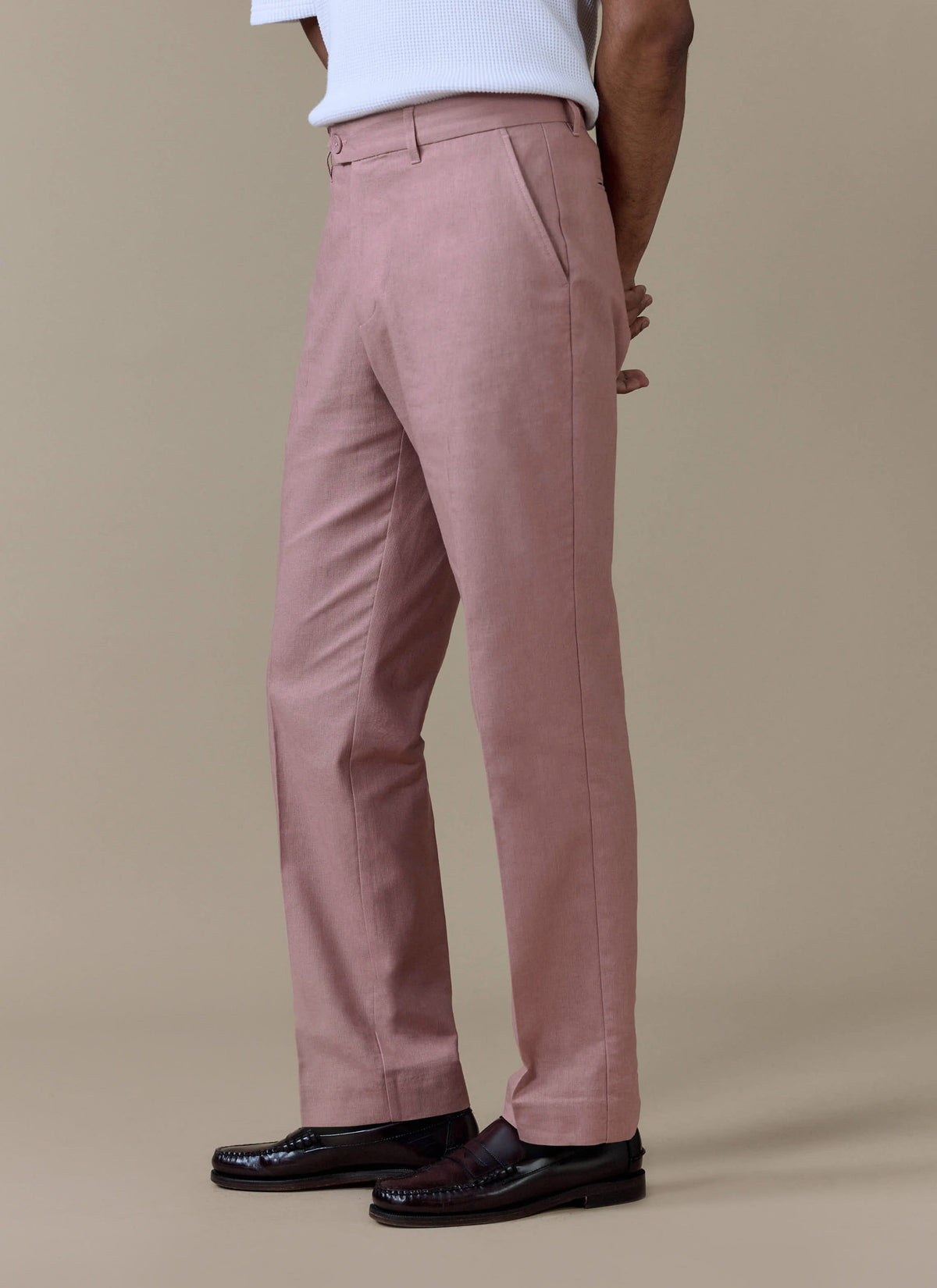Men's Dusty Pink Tailored Trousers - Linen Blend | Percival