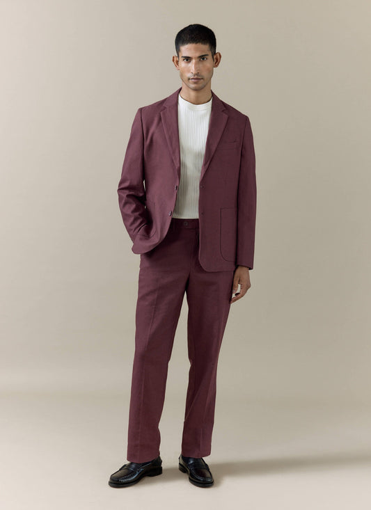 Men's Burgundy Tailored Blazer - Linen Blend | Percival