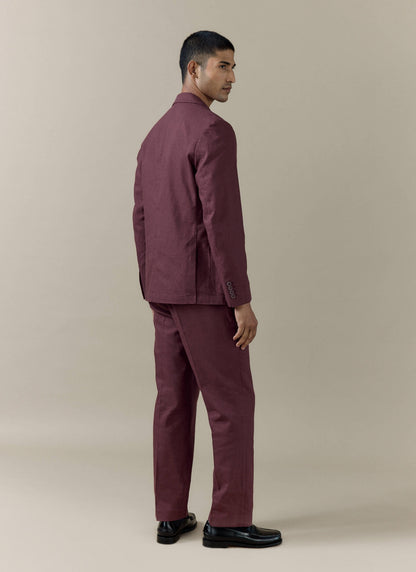Men's Burgundy Tailored Blazer - Linen Blend | Percival