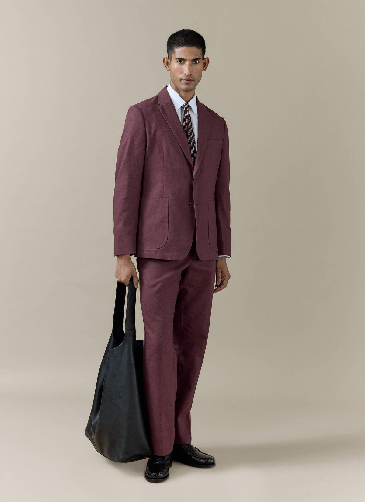 Men's Burgundy Tailored Blazer - Linen Blend | Percival