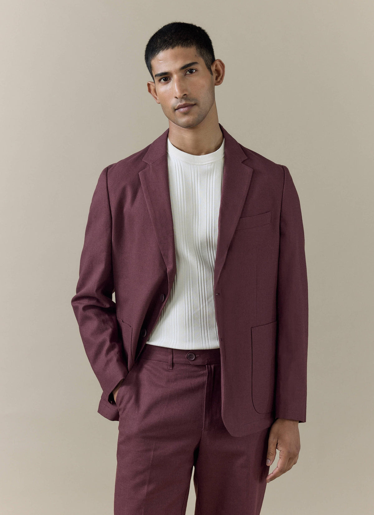 Men's Burgundy Tailored Blazer - Linen Blend | Percival